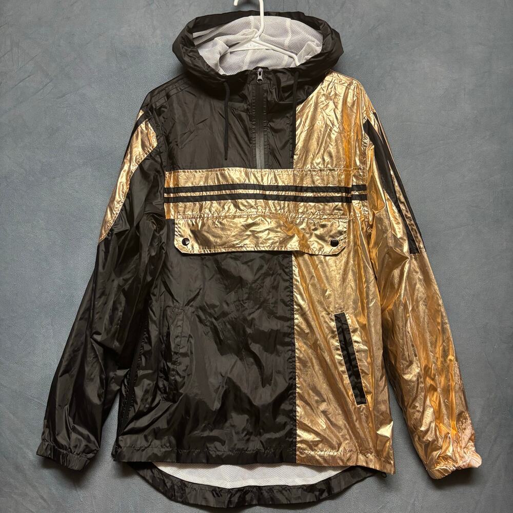 Smoke Rise Gold Jacket Windbreaker Lightweight Packaway Athletic Performance Y2K